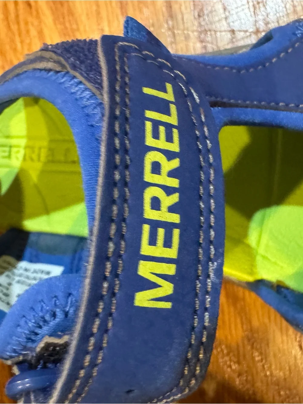 Merrell Kids Navy Blue and Lime Green Hook-and-Loop Sandals